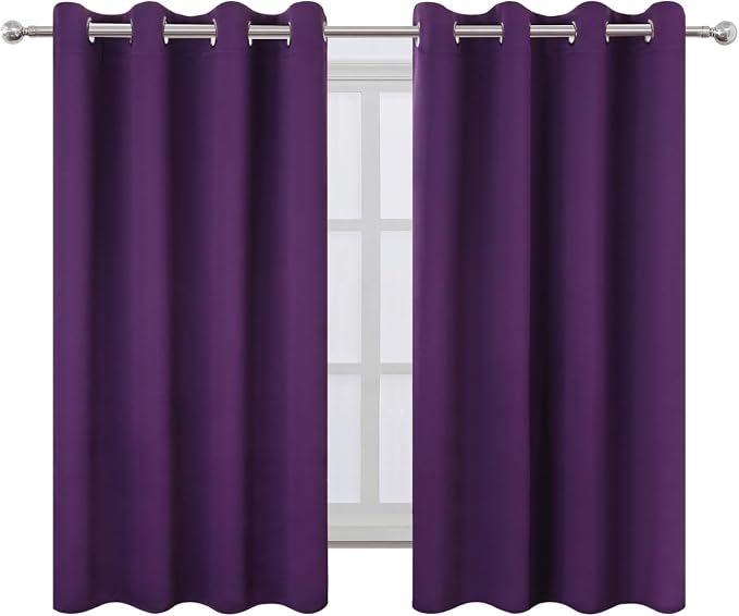 Blackout Curtains 66 x 54 Inch Long Purple Curtains Set of 2 Panels Room Darkening Curtains for Bedroom and Living Room
