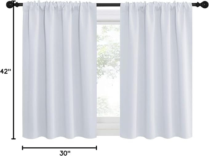 NICETOWN Greyish White Window Curtain Panels, RV Bunk Curtains, Thermal Insulated Rod Pocket Room Darkening Curtain Sets for Loft (Greyish White, 2 Panels, 42 in x 30 in (W x L))