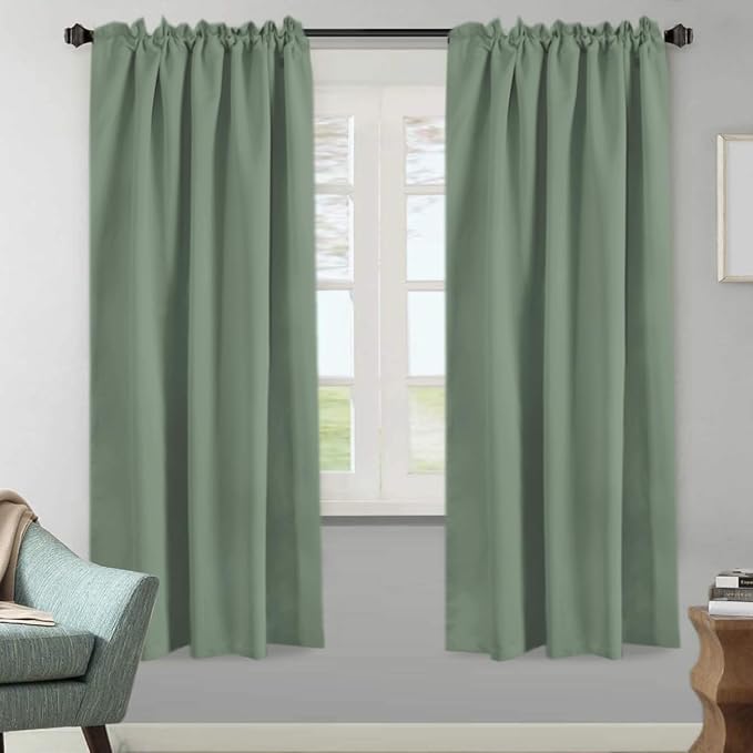 H.VERSAILTEX Blackout Curtains Thermal Insulated Window Treatment Panels Room Darkening Blackout Drapes for Living Room Back Tab/Rod Pocket Bedroom Draperies (2 Panels, Green Bay, 52 x 72 Inch)