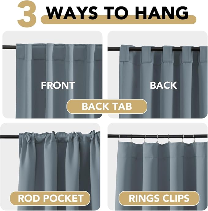 H.VERSAILTEX Blackout Curtains Thermal Insulated Window Treatment Panels Room Darkening Blackout Drapes for Living Room Back Tab/Rod Pocket Bedroom Draperies (2 Panels, Stone Blue, 42 x 63 Inch)