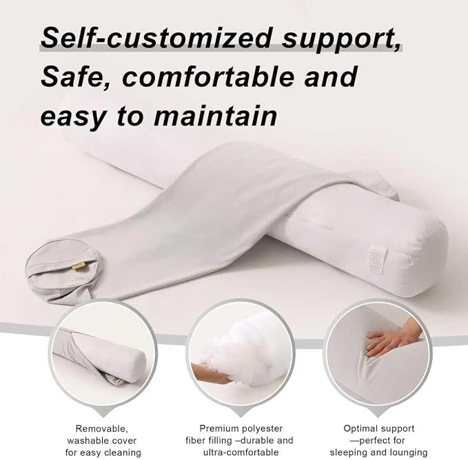 Body Pillow for Adults,Long Round Pillow,Big Cylindrical Pillow,Large Full Bolster Pillows for Side Sleepers (Silver Gray, 47.24"*7.87")