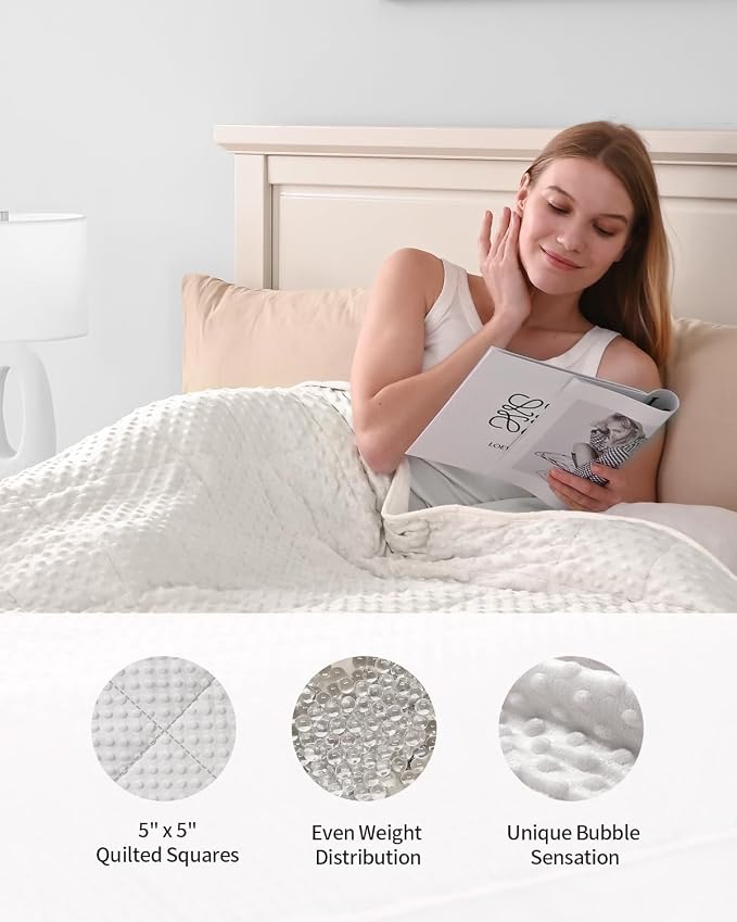 Mr. Sandman Weighted Blanket for Adults, Full Size 12 lbs, 48 x 72 Inches | Cooling Soft Minky for Hot Sleepers; Machine Washable; Filled with Glass Beads; Heavy Bed Throw for Sleep; White