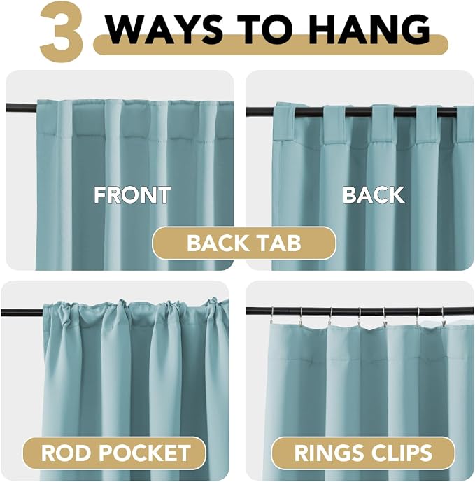 H.VERSAILTEX Blackout Curtains Thermal Insulated Window Treatment Panels Room Darkening Blackout Drapes for Living Room Back Tab/Rod Pocket Bedroom Draperies (2 Panels, Mineral Blue, 52 x 72 Inch)