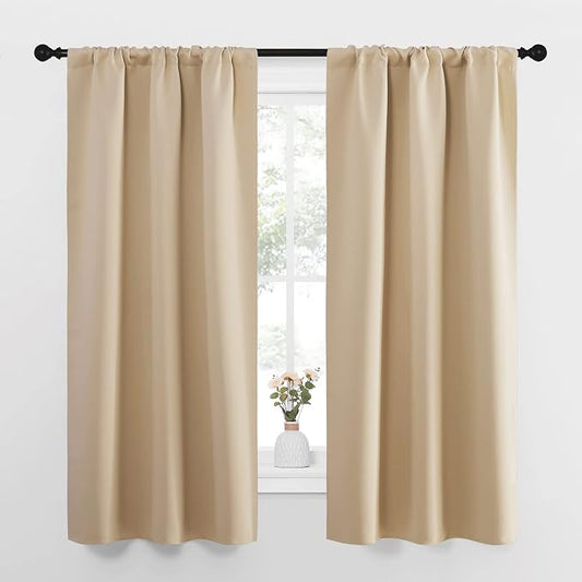 NICETOWN Blackout Room Darkening Curtains - Home Decoration Light & Noise Reducing Thermal Insulated Window Draperies with Rod Pocket Top (Biscotti Beige, 2 Panels, 34 inches Wide x 63 inches Long)