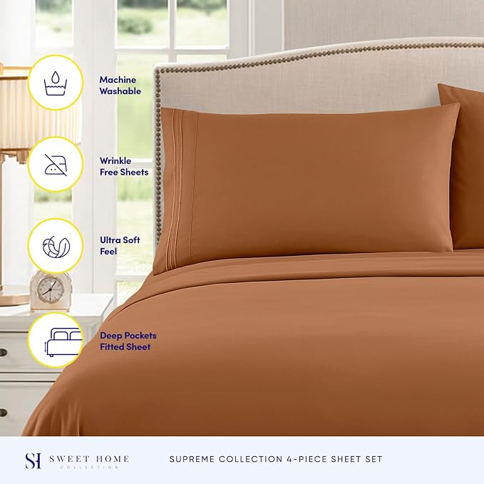 California King Sheet Sets - Breathable Luxury Sheets with Full Elastic & Secure Corner Straps Built In - 1800 Supreme Collection Cal King Deep Pocket Bedding Set, Sheet Set, California King, Mocha