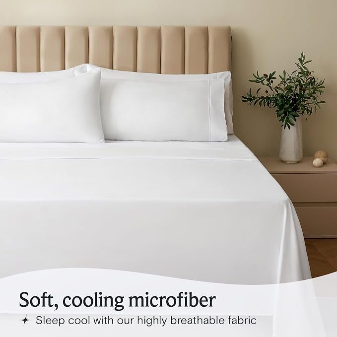 LuxClub Twin Size Sheets Set, Cooling & Soft Deep Pocket Bed Sheets, 3PC | LuxClub Silky Fitted Sheet & Pillowcase Sets, Breathable Hotel Luxury Bedding for Mattress Wrinkle Free, White
