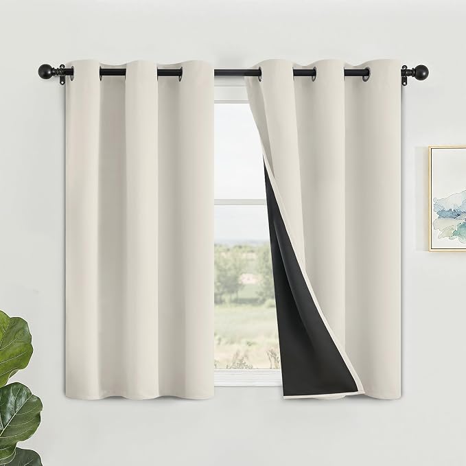 SimpleHome Cream 100% Blackout Curtains Room Darkening Living Room 45 Inch | Curtains for Bedroom,Thermal Insulated Grommet Window Drapes,Curtains for Living Room with Black Back,42 x 45 Inch,2 Panels