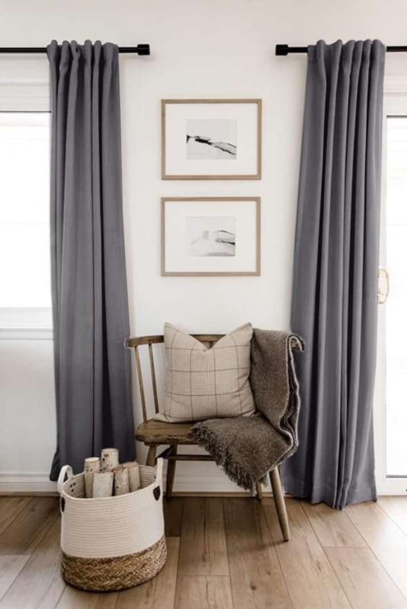 Faux Linen Total Blackout Curtains for Bedroom 80 Inches Long, Darkgray | 100% Blackout Shield, Back Tab/Rod Pocket Living Room Drapes, Thermal Insulated Blackout Curtains 2 Panels Set, 50"W x 80"L