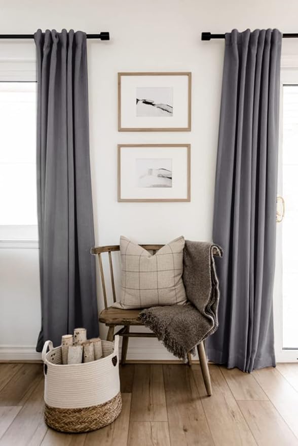 Faux Linen Total Blackout Curtains for Bedroom 108 Inches Long, Darkgray | 100% Blackout Shield, Back Tab/Rod Pocket Living Room Drapes, Thermal Insulated Blackout Curtains 2 Panels Set, 50"W x 108"L