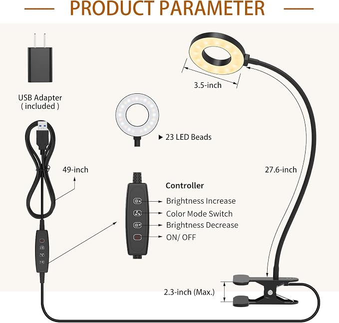 iZELL Desk Lamp, LED Reading Light with Clamp, 3 Color Modes & 10 Brightness Flexible Arm Book Light for Kids Reading Book in Bed at Night Clip on Table, Computer, Zoom Meetings - 27.6‘’ Black