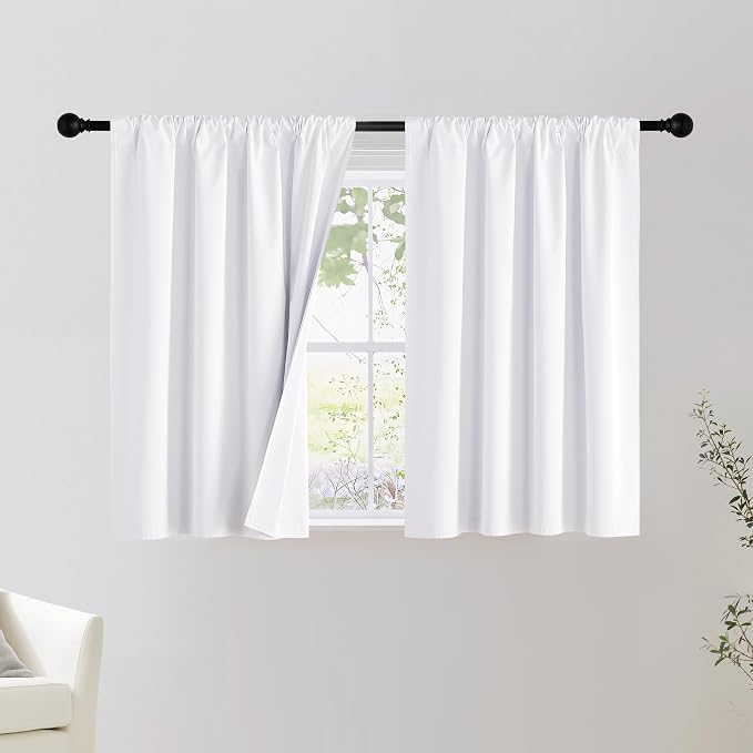 NICETOWN 100% Blackout RV Curtains for Camper Windows, Kitchen, Home Decoration Snow White Blackout Curtains & Drapes for Small Window (29" Wide by 20" Long, 1 Pair)