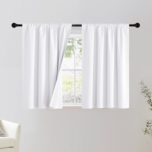 NICETOWN 100% Blackout RV Curtains for Camper Windows, Kitchen, Home Decoration Snow White Blackout Curtains & Drapes for Small Window (29" Wide by 20" Long, 1 Pair)