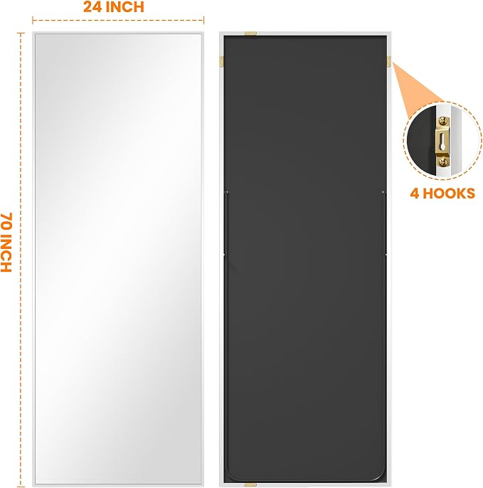 Full Length Floor Mirror 70"x24", Large Standing Body Mirror, Silver | Built-in Stand, HD Shatterproof Glass, Aluminum Alloy Frame, Wall Mounted or Standing, for Bedroom, Living Room and Bathroom