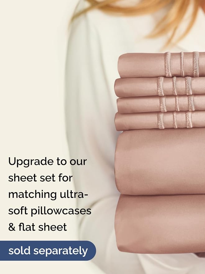 Extra Deep Queen Fitted Sheet - Single Fitted Sheet Only - Mauve | Easily Fits 18 inch to 24 inch Mattress, Soft, Wrinkle Free, Breathable & Comfy, Extra Deep Pockets Hotel Luxury Fitted Sheet