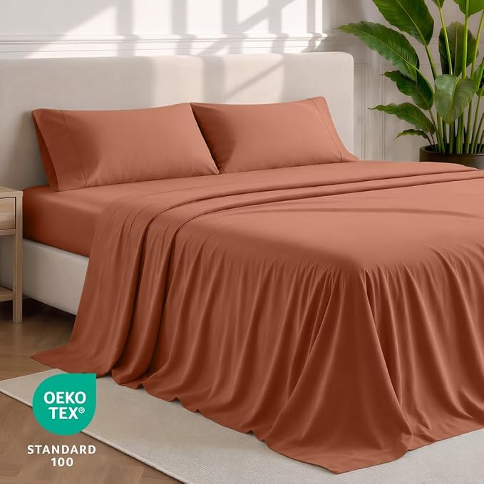 Bare Home Queen Sheet Set - 1800 Ultra-Soft (Queen, Terracotta) | Deep Pockets 6 to 15 Inches, Breathable, Hypoallergenic, Hotel Luxury, Easy Fit, Soft, All-Season
