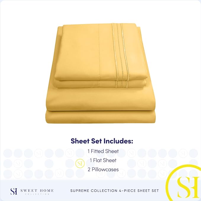 1800 Thread Count Sheet Set – Soft Egyptian Quality Brushed Microfiber Sheets – Luxury Bedding Set with Flat Sheet, Fitted Sheet, 2 Pillow Cases