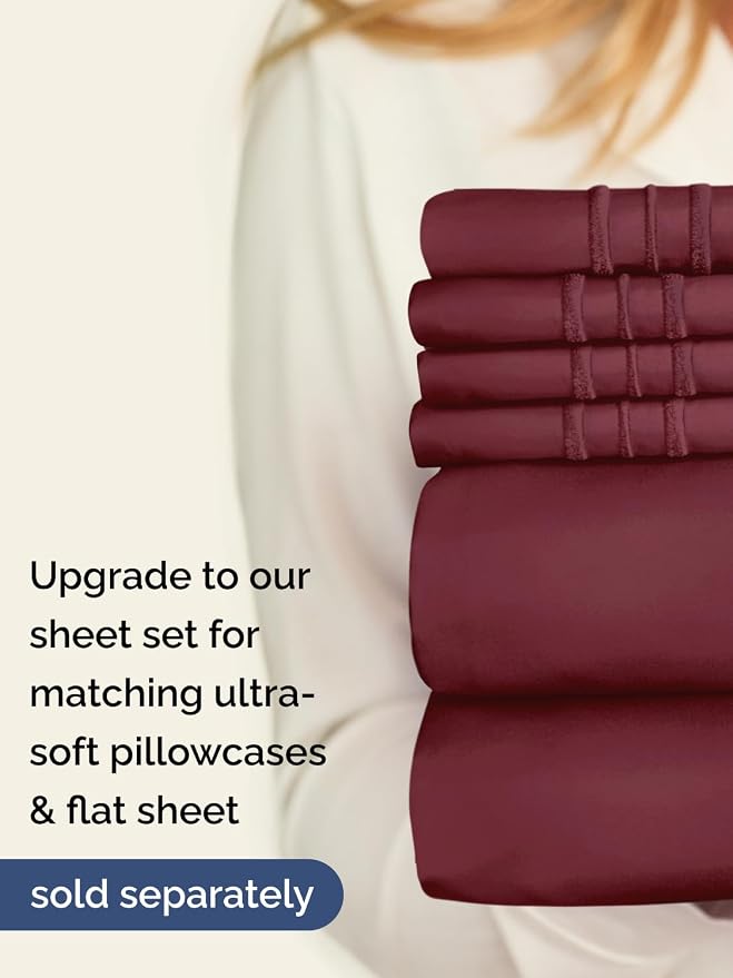 Extra Deep Full Fitted Sheet - Single Fitted Sheet Only - Burgundy | Easily Fits 18 inch to 24 inch Mattress, Soft, Wrinkle Free, Breathable & Comfy, Extra Deep Pockets Hotel Luxury Fitted Sheet