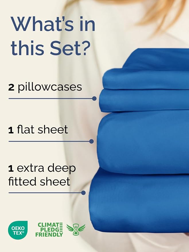 Extra Deep Twin Sheet Set - 4 Piece Breathable Cooling Sheets - Royal Blue | Hotel Luxury Bed Sheets Set, Easy & Secure Fit, Ultra-Soft, Wrinkle & Fade Free, Comfy Sheets Set with Extra Deep Pockets