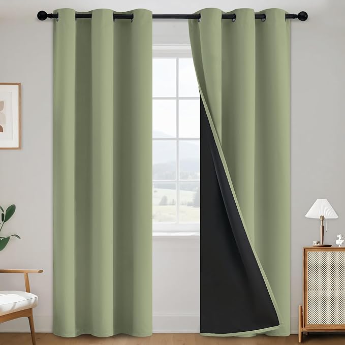 SimpleHome Sage 100% Blackout Curtains Room Darkening Living Room 84 Inch | Curtains for Bedroom,Thermal Insulated Grommet Window Drapes,Curtains for Living Room with Black Back,38 x 84 Inch,2 Panels