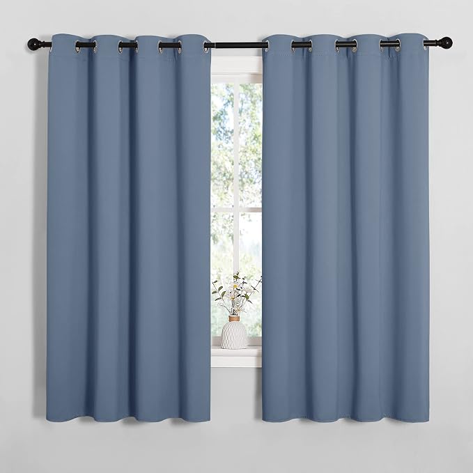NICETOWN Blackout Curtains for Kitchen Window 2 Panels 55" x 68" Stone Blue | Sound & Heat & Cold Reducing Curtains & Drapes for Kitchen Window Kids Bedroom Home Decoration Draperies