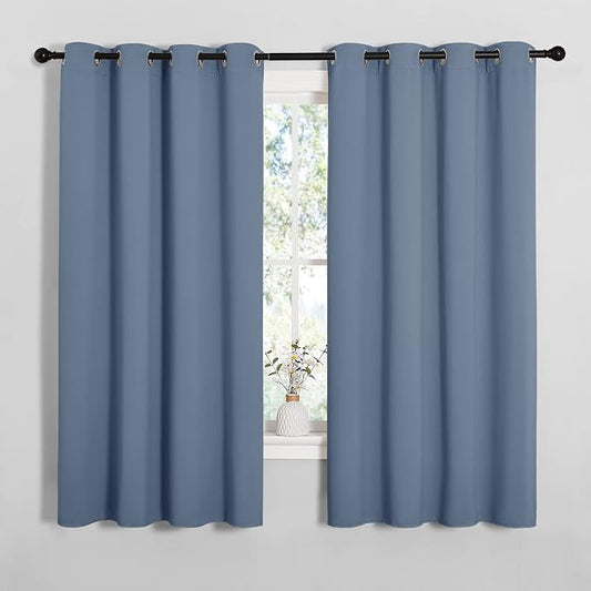 NICETOWN Blackout Curtains for Kitchen Window 2 Panels 55" x 68" Stone Blue | Sound & Heat & Cold Reducing Curtains & Drapes for Kitchen Window Kids Bedroom Home Decoration Draperies