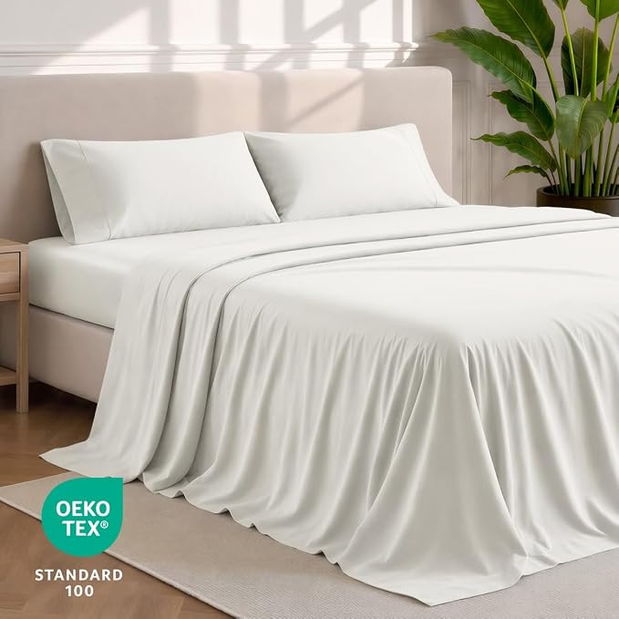 Bare Home Split King Sheet Set - 1800 Ultra-Soft (Split King, Cream) | Deep Pockets 6 to 15 Inches, Breathable, Hypoallergenic, Hotel Luxury, Easy Fit, Soft, All-Season