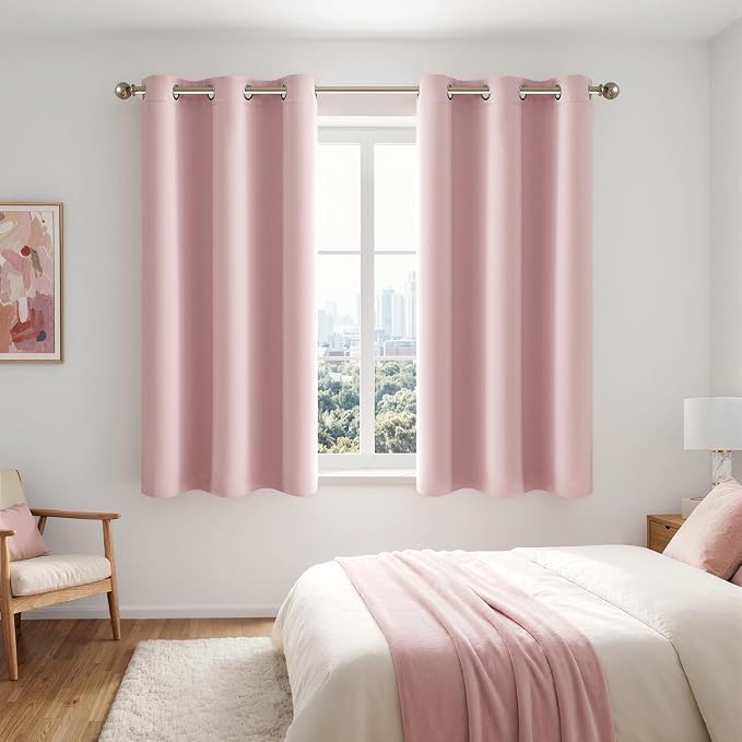 MIULEE Light Pink 100% Blackout Short Curtains for Bedroom 40x54 Inch | 2 Thick Layers Thermal Insulated Short Curtains with Black Liner, Noise Reducing Grommet, Drapes for Living Room 2 Panels