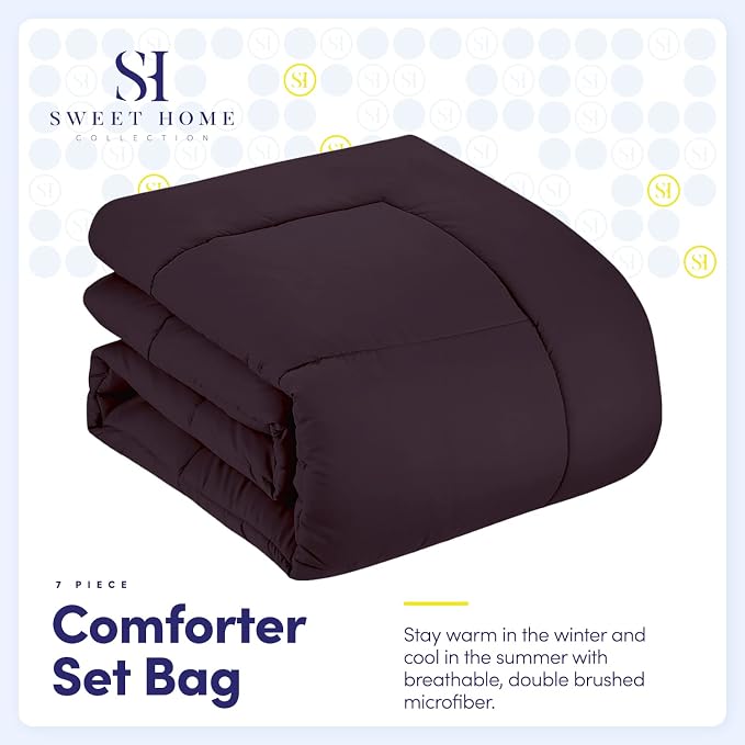 Sweet Home Collection 5 Piece Comforter Set Bag Solid Color All Season Soft Down Alternative Blanket & Luxurious Microfiber Bed Sheets, Purple, Twin XL