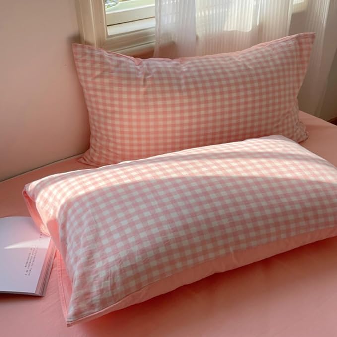 Nayoroom Gingham Duvet Cover Queen Reversible Pink Plaid Checkered Bedding | Soft Breathable Washed Microfiber, All-Season Comfort, Hidden Zipper, 4 Corner Ties, Coquette Modern Farmhouse, Dorm Bedding