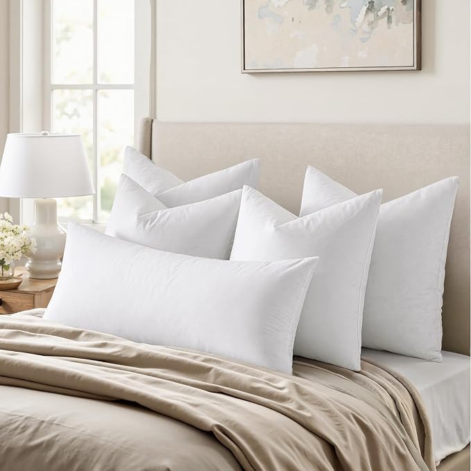 MIULEE 14x22 Pillow Inserts, Set of 2 Feather Down Throw Pillows | Choppable and No Smell, Double-Layer Down-Proof Cotton Cover, Decorative Pillows for Couch Sofa and Bed
