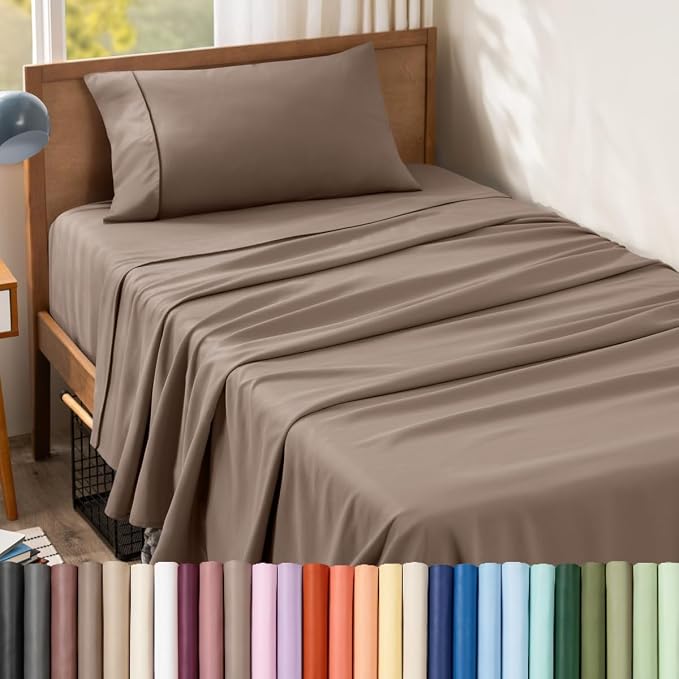 Bare Home Twin Sheet Set - 1800 Ultra-Soft (Twin, Taupe) | Deep Pockets 6 to 15 Inches, Breathable, Hypoallergenic, Hotel Luxury, Easy Fit, Soft, All-Season