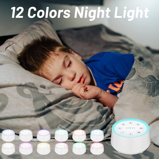 EasyHome Sleep Sound Machine White Noise Machines with 30 Soothing Sounds 12 Adjustable Night Light 10 Adjustment Brightness 32 Levels of Volume 5 Timers and Memory Function Kid Adult Travel