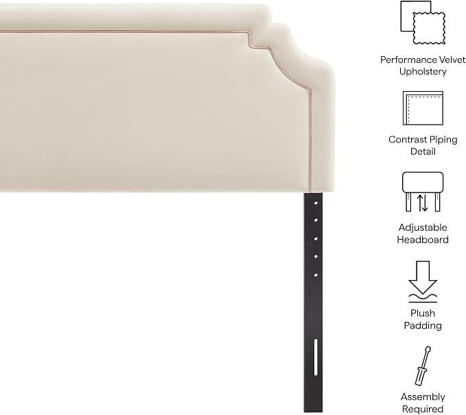 Modway Magnolia King Size Stain-Resistant Performance Velvet Headboard in Alabaster Pink - Padded Cushioned Headboard with Adjustable Mounting Positions