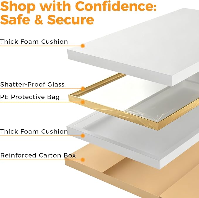 Sweetcrispy Bathroom Mirrors, Vanity Mirror, Wall Mount, 24x36 Inch | Tempered Glass, Anti-Rust Metal Frame, Over Sink Home Decor, Modern Rectangle Style, Gold
