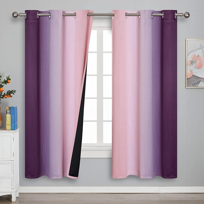 Pink and Purple Ombre Blackout Curtains for Girls Bedroom 72 Inches Long | Estelar Textiler Kids Room Darkening Curtains,Light Blocking,Grommet Thermal Insulated Gradient Drapes,42Wx72L Inch, 2 Panels