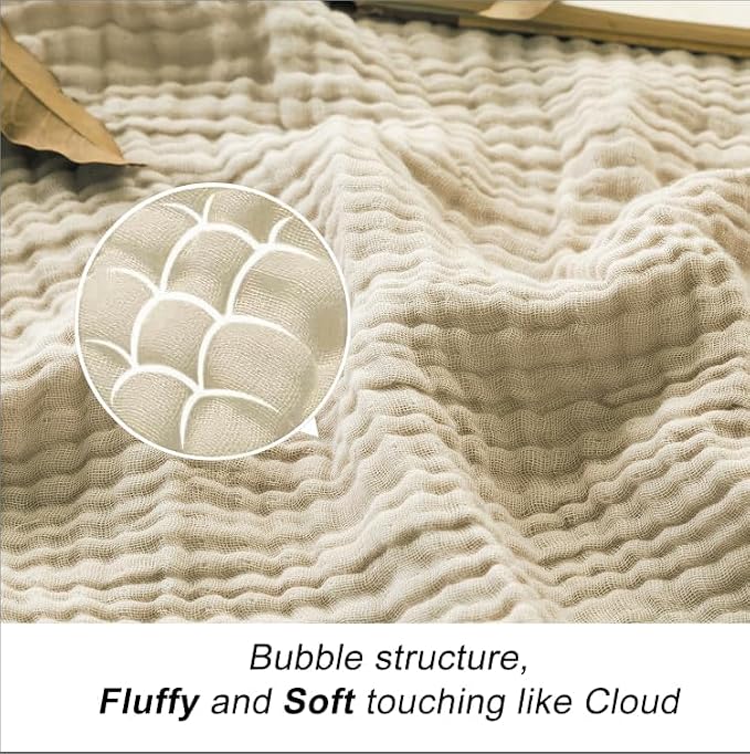 EMME Muslin Blankets for Adults Throw Blanket for Couch Breathable Gauze Soft Lightweight Airy Beige Throw XL 50" x 71"