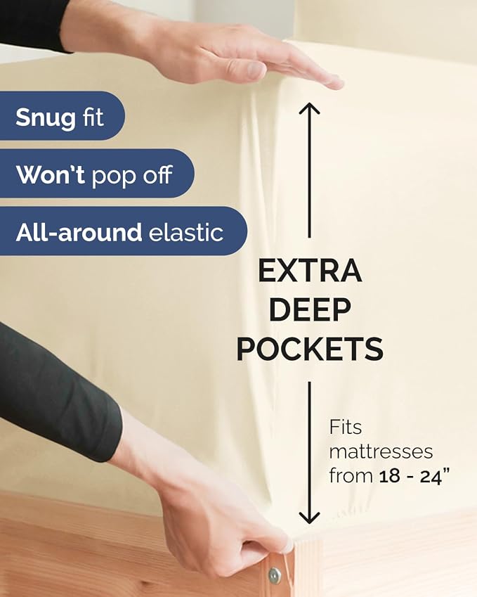 2 Pack Extra Deep King Fitted Sheets with Extra Deep Pockets - Off White | Hotel Luxury Bottom Fitted Sheets Only, Soft, Fade & Wrinkle Free, Breathable & Comfy, All Around Elastic Fitted Sheets