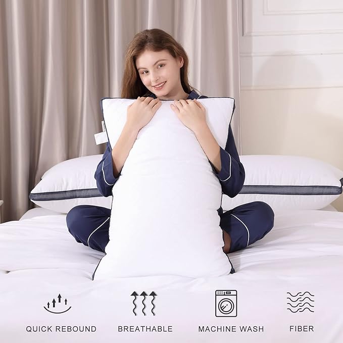 Meoflaw Gusseted Queen Size Bed Pillows Set of 2, Luxury Hotel Pillows | Balanced Support, Ideal for Back, Stomach & Side Sleepers, Down Alternative Fill