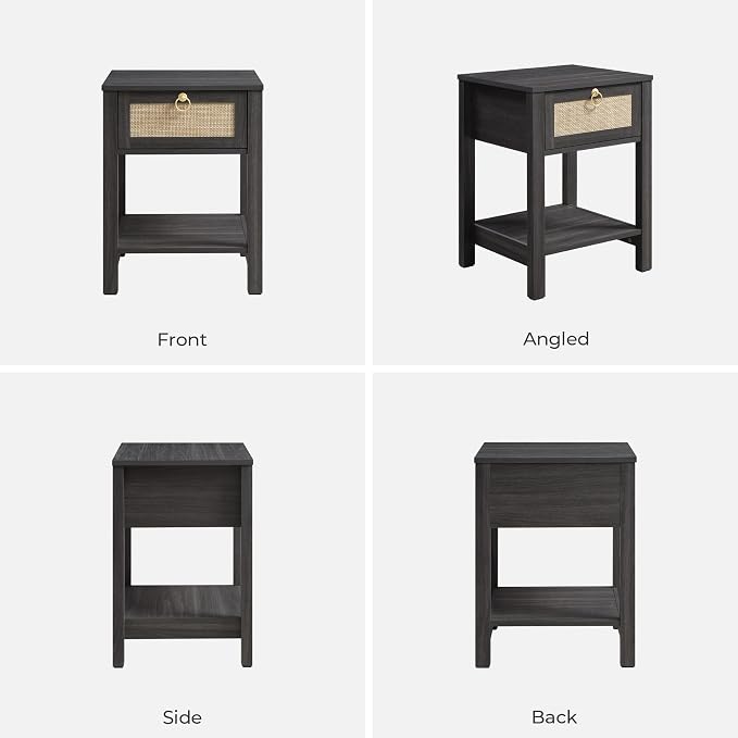 SICOTAS Rattan Nightstand with Storage Shelf, Boho Bedside Table End Table | Night Stand with Rattan Drawer, Boho End Table with Storage for Bedroom, Apartment, Guest Room, Small Spaces, and Dorm Rooms