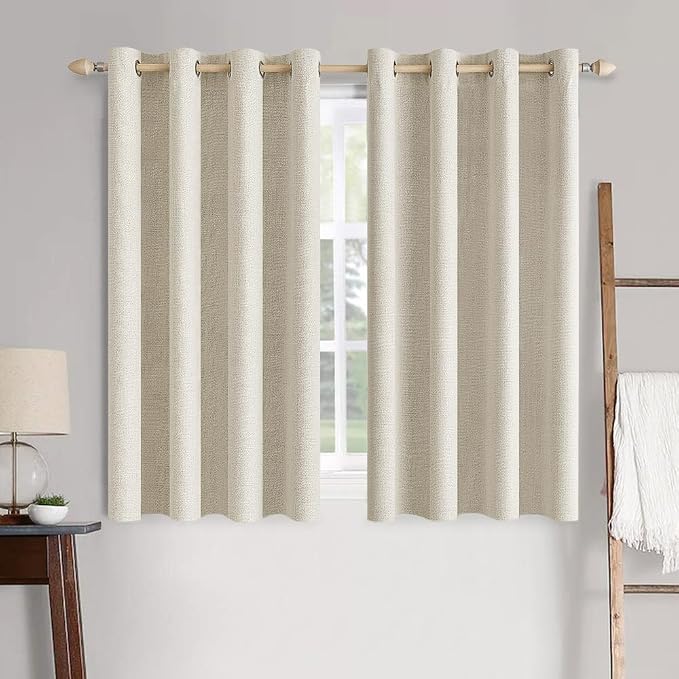 MIULEE 100% Blackout Linen Curtains for Bedroom 52x63 Inches Light Ivory | Room Darkening, Light Blocking, Thermal Insulated, Grommet Top, Linen Textured, Window Curtains for Living Room, 2 Panels