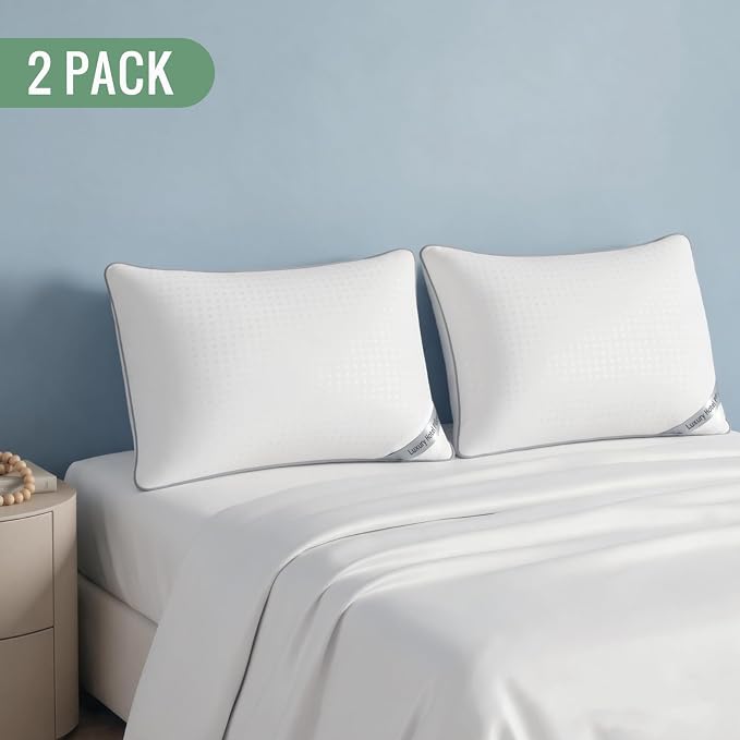 Standard Size Bed Pillows for Sleeping Set of 2,2 Pack Great Support Luxury Hotel Pillows for Side,Stomach and Back Sleepers(2 Pack)