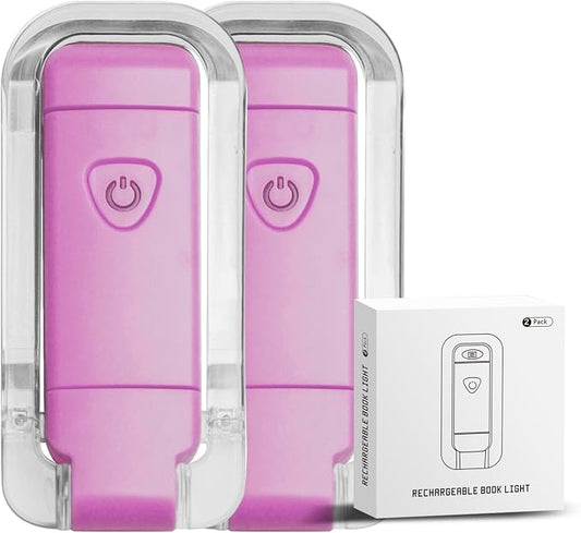 EGWASER Book Light for Reading in Bed, USB Rechargeable Clip on Book Lights, 3 Brightness Adjustable Dimmable Bookmark Light for Eye-Protection, Reading Lamp for Bookworms, Travel (2-Pack Purple)