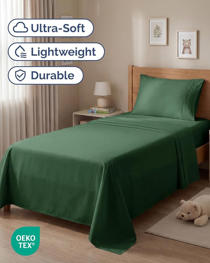 Twin Size 3 Piece Sheet Set - Breathable & Cooling Sheets - Emerald Green | Hotel Luxury Bed Sheets for Women & Men, Deep Pockets, Easy-Fit, Extra Soft and Wrinkle Free Sheets, Oeko-Tex Bed Sheet Set