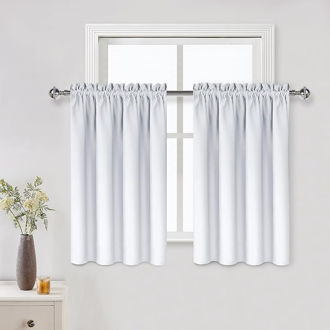 DWCN Short Blackout Curtains 52 x 36 Inch Long for Kitchen RV Bunk 2 Panels | Room Darkening, Thermal Insulated, Light Blocking, Rod Pocket Drapes, Noise Reducing Window Treatments, Greyish White