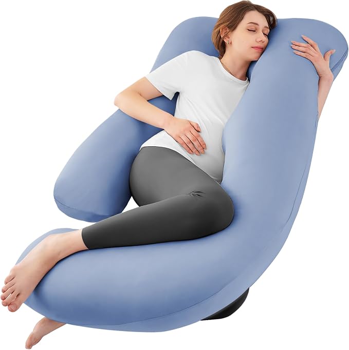 Sasttie Cooling Pregnancy Pillows for Sleeping, 57'' Full Body Pillow, Blue | Sasttie Maternity Pillow, OEKO-TEX, Down Alternative, Removable Cover, Pregnant Women Must Haves, Maternity Essential