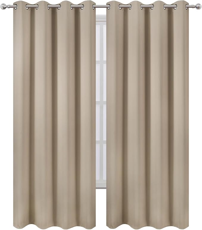 Blackout Curtains 66 x 84 inch/Khaki Curtains Set of 2 Panels/Thermal Insulated Room Darkening Bedroom Curtains