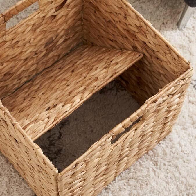 M4DECOR 12 x 12in Water Hyacinth Storage Baskets, Wicker Storage Baskets for Shelves, Woven Baskets for Storage, Wicker Storage Basket for Bedroom, Living Room, Nursery Room (Natural 6 Packs 12x12in)