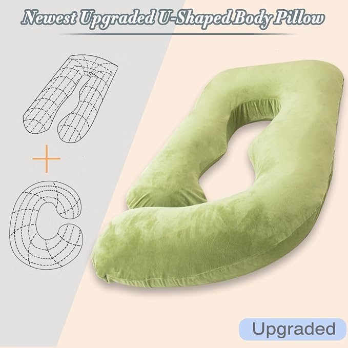 60 Inch Pregnancy Pillow for Sleeping (Green) | Extra Large U Shaped Body Pillow, Maternity Pillow for Pregnant Women