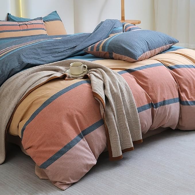 LifeTB Striped Comforter Set King Size Multi-Colored Stripes Pattern Comforter Fluffy Bed Set 3 Pieces Lightweight Bedding Comforter King Modern Soft Patchwork Stripe Boho Comforter for All Seasons