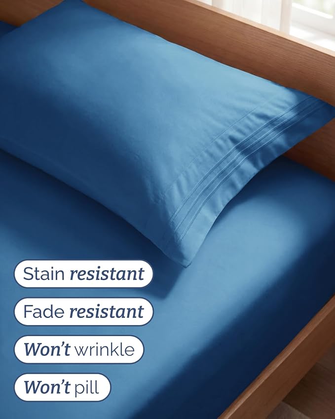 Twin Size 3 Piece Sheet Set - Breathable & Cooling Sheets - Denim Blue | Hotel Luxury Bed Sheets for Women & Men, Deep Pockets, Easy-Fit, Extra Soft and Wrinkle Free Sheets, Oeko-Tex Bed Sheet Set
